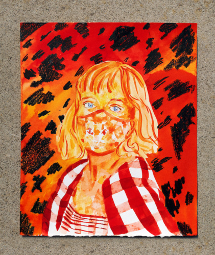Hannah Tilson, 2020, watercolour and pastel on paper, 36.5 x 30 cm, Leopard Masked Me