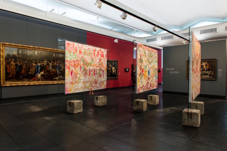 Jutta Koether Embrace Etreinte Umarmung Abraço I-III, 2012 installation view at MASP São Paulo photo Leo Eloy